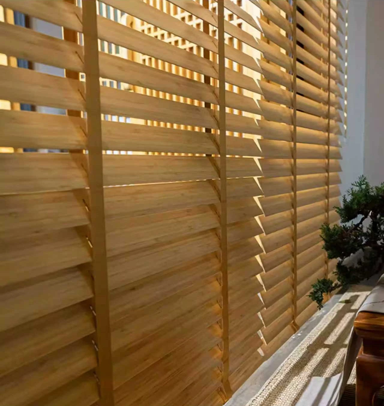 Bamboo wood blinds in a lounge setting
