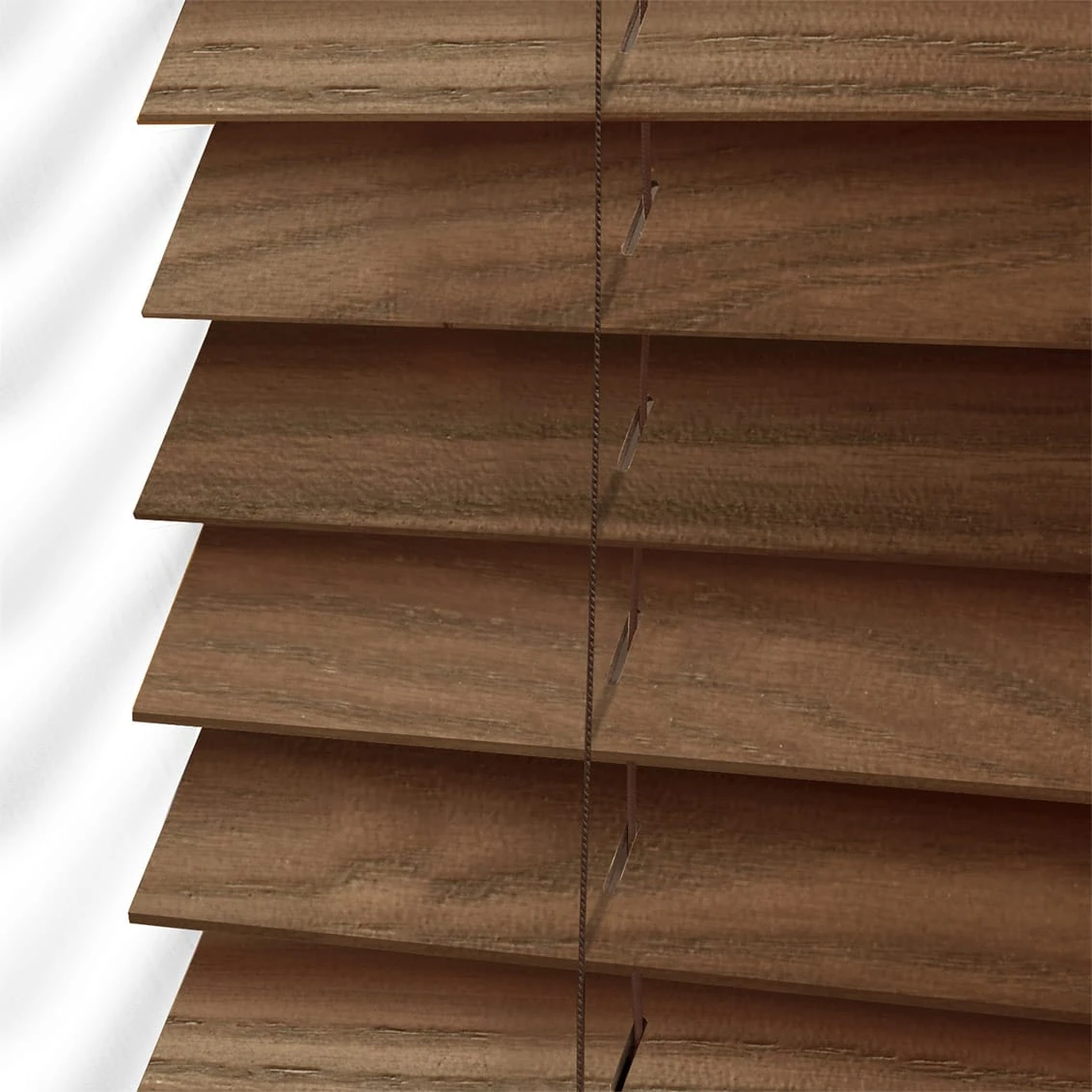 Walnut wood blinds in a daylight living space